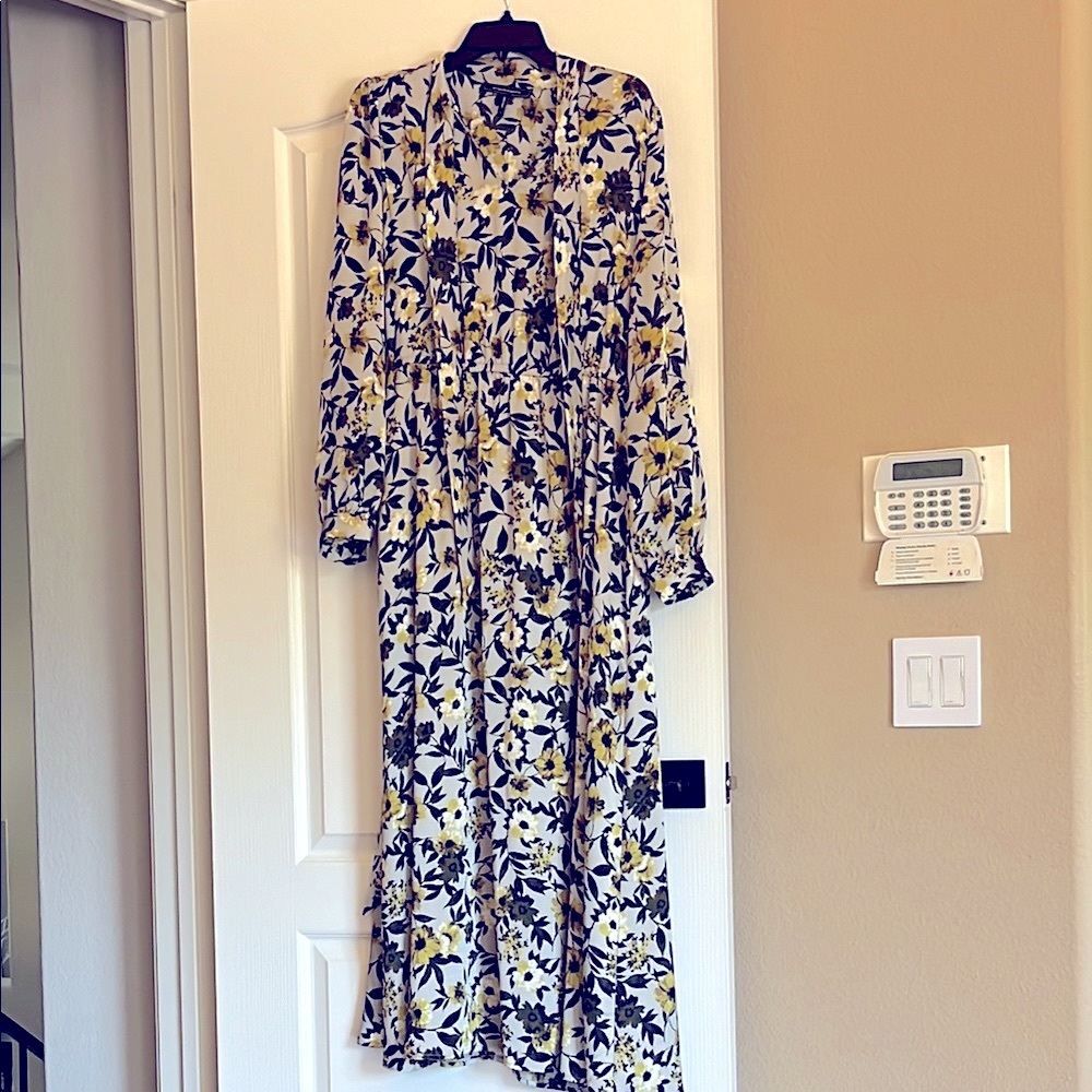 BCBGMaxAzria Floral Long Sleeve Dress - Yellow and Green